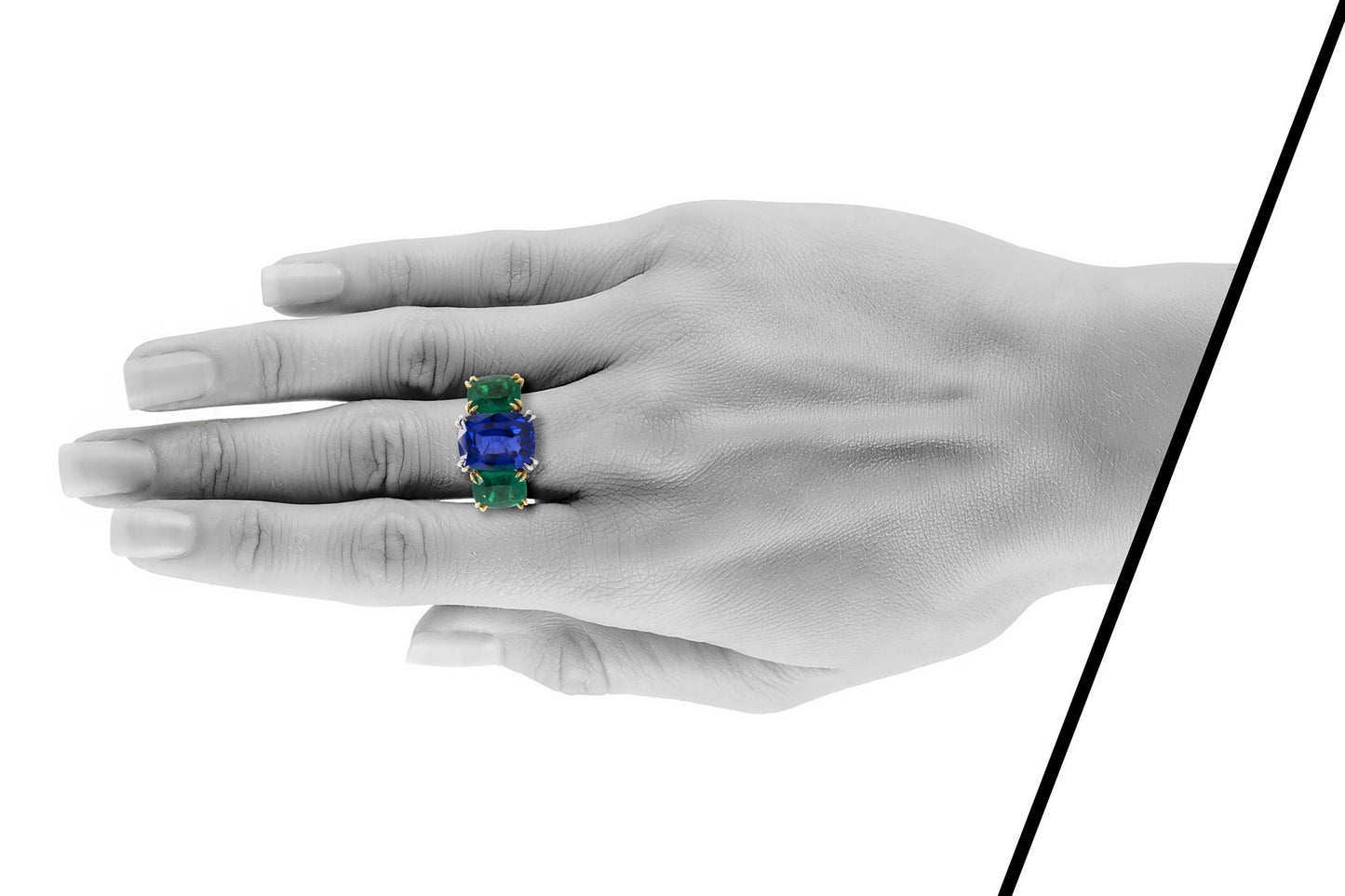 15.11 Carat Burma Sapphire & 9.07 Carat Colombian Emeralds Ring