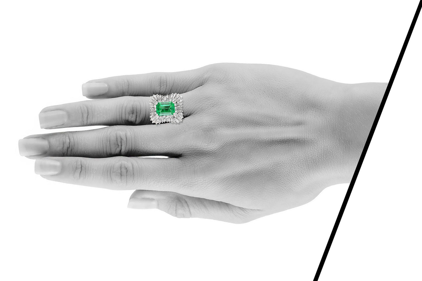 Vintage 1970s 7.00 Carat Colombian Emerald and 4.00 Carat Diamond Ballerina Ring