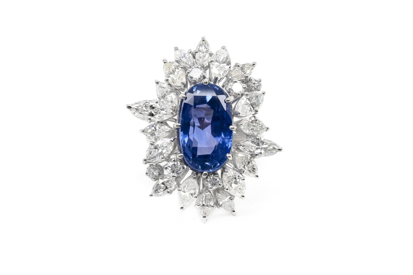 10.59 Carat Ceylon Sapphire and 5.00 Carat Diamond Cluster Ring