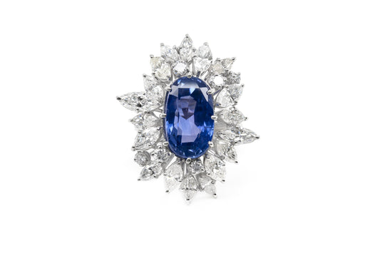10.59 Carat Ceylon Sapphire and 5.00 Carat Diamond Cluster Ring