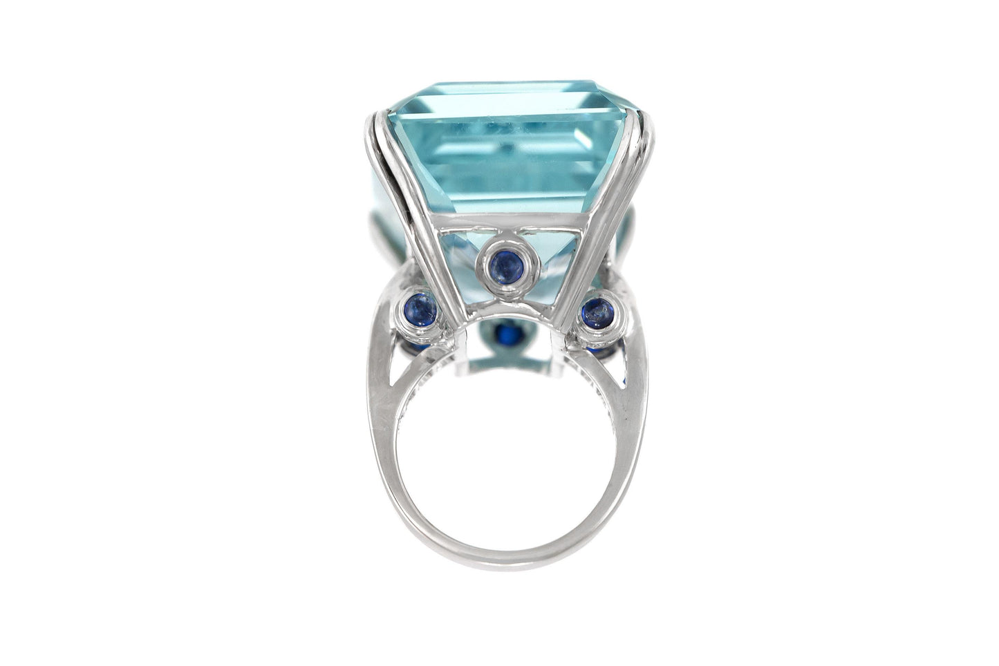 Antique Art Deco 1930s 78.58 Carat Aquamarine Cocktail Ring with Sapphires