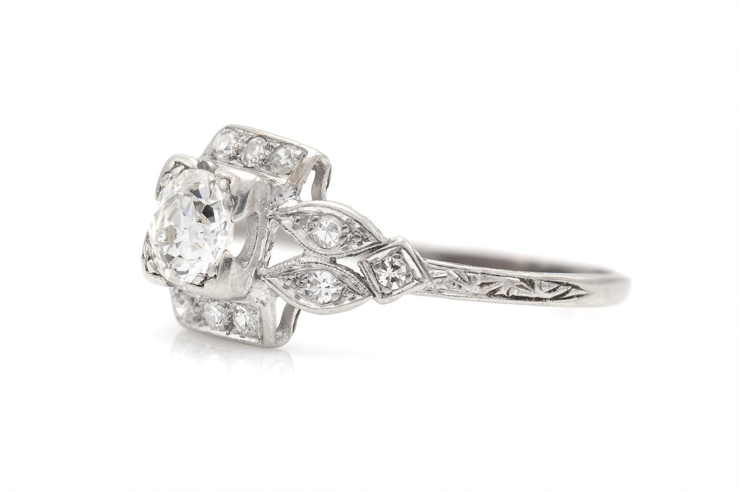 Antique Art Deco 1920s 0.80 Carat Old European Cut Diamond Engagement Ring