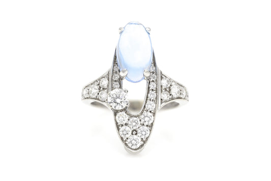 Bvlgari Elisia Ring with Blue Topaz and Diamonds
