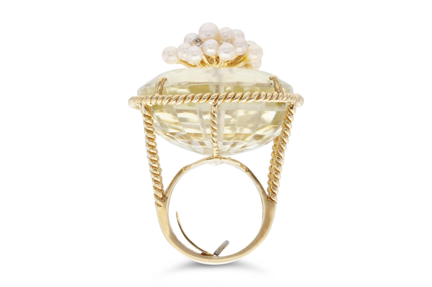 Vintage 1970s 100.00 Carat Citrine Ring with Pearls and Diamonds