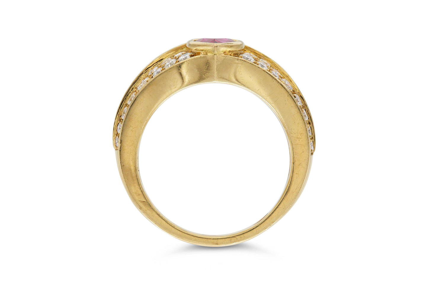 Vintage 1980s 1.00 Carat Ruby & 0.90 Carat Emerald Hearts Ring with Diamonds