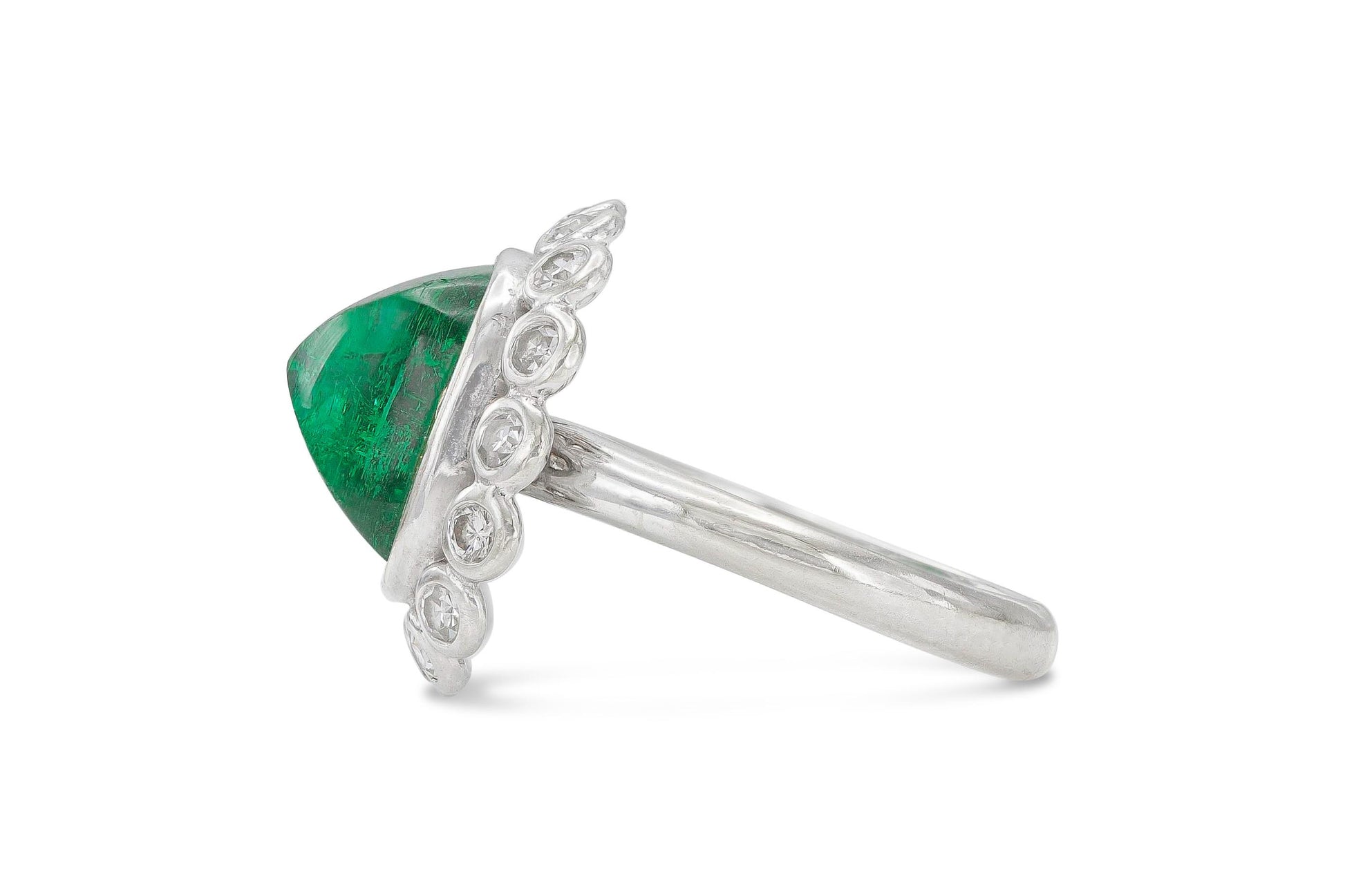 Vintage 1950s 5.00 Carat Sugarloaf Cabochon Emerald Ring with Diamonds