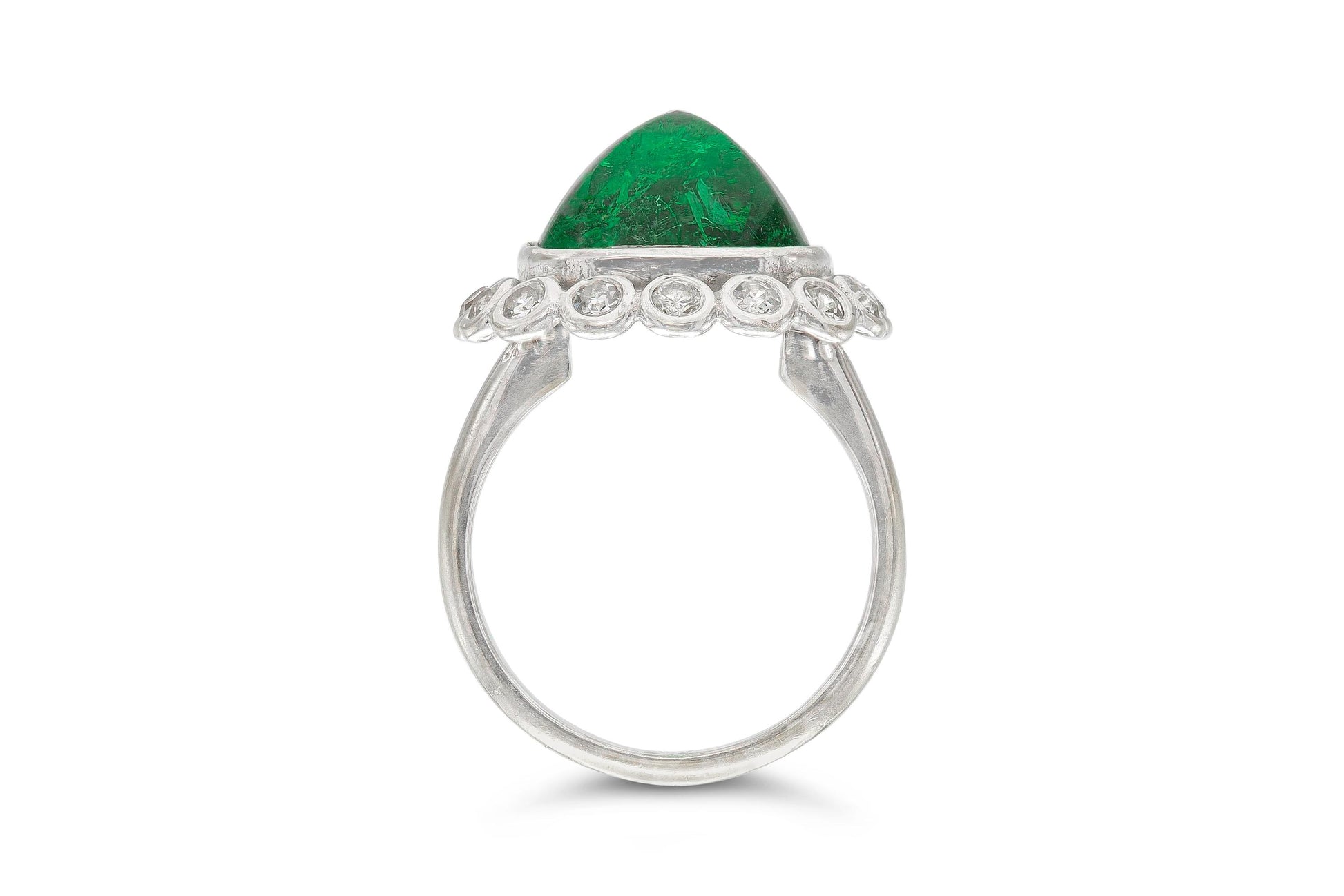 Vintage 1950s 5.00 Carat Sugarloaf Cabochon Emerald Ring with Diamonds