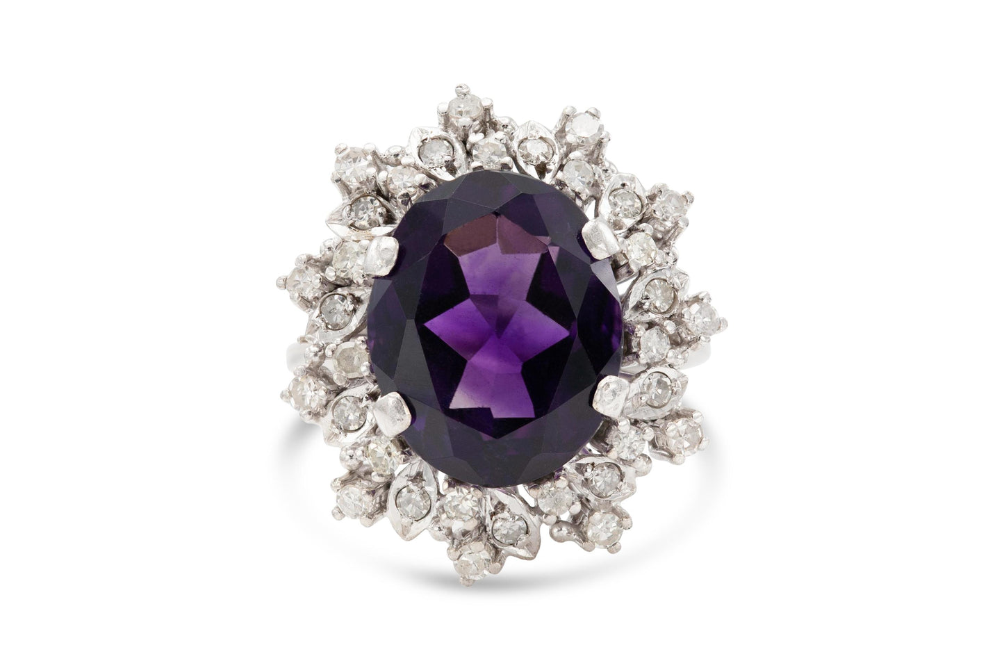 Vintage 1950s 8.00 Carat Oval Cut Amethyst Ring with Diamonds