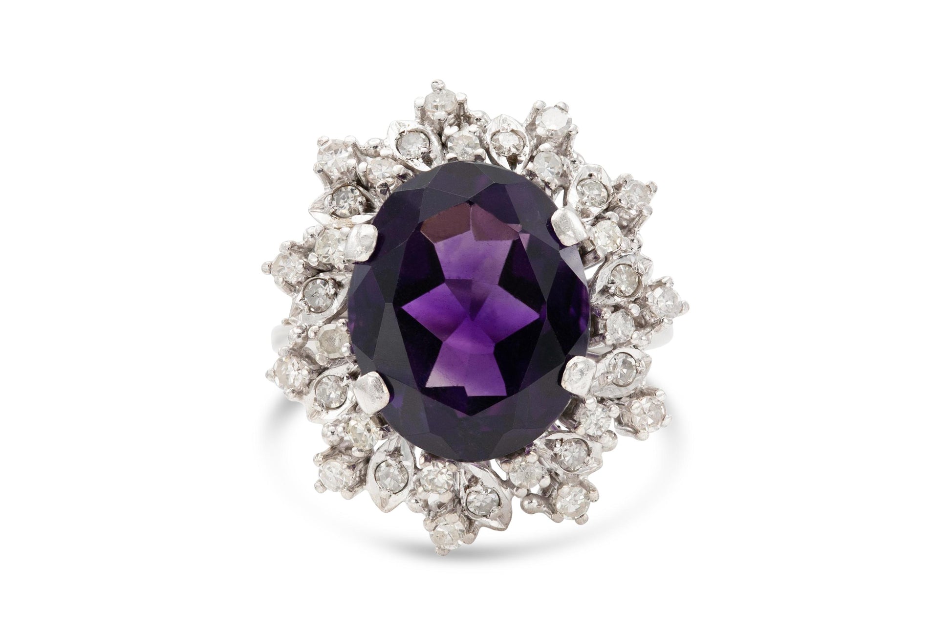 Vintage 1950s 8.00 Carat Oval Cut Amethyst Ring with Diamonds