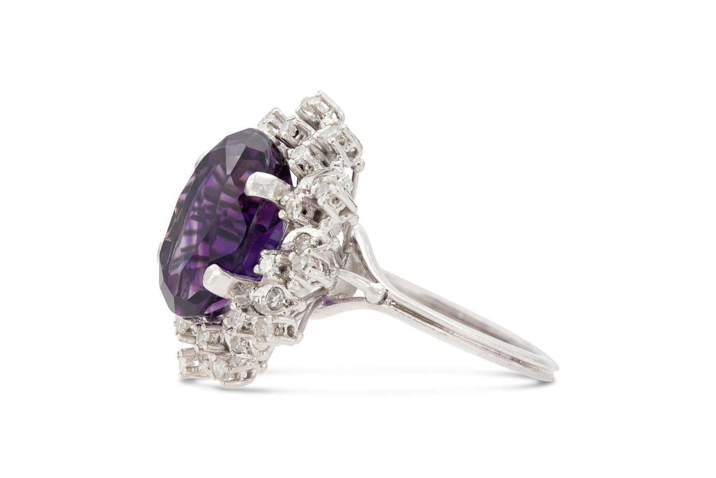 Vintage 1950s 8.00 Carat Oval Cut Amethyst Ring with Diamonds