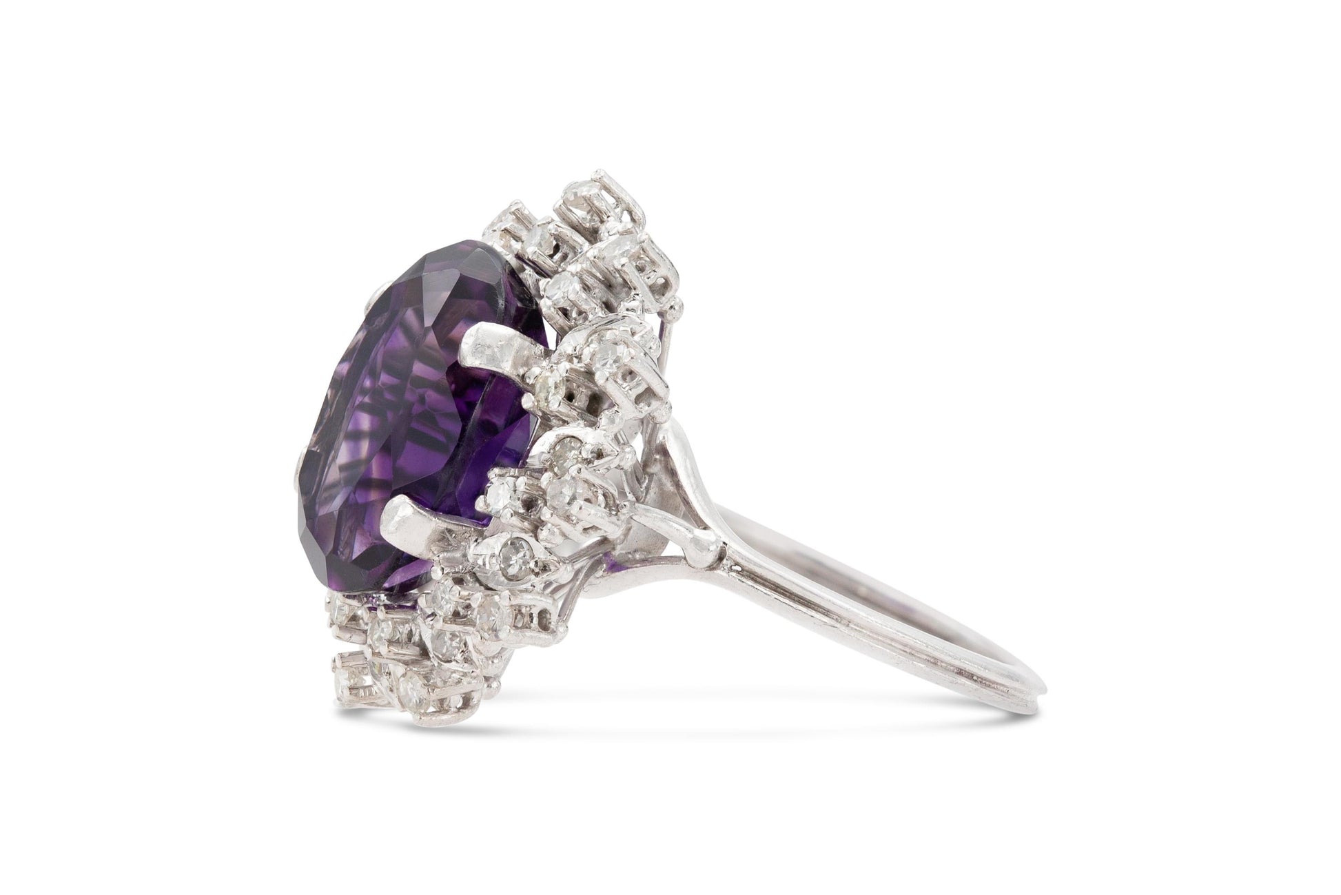 Vintage 1950s 8.00 Carat Oval Cut Amethyst Ring with Diamonds