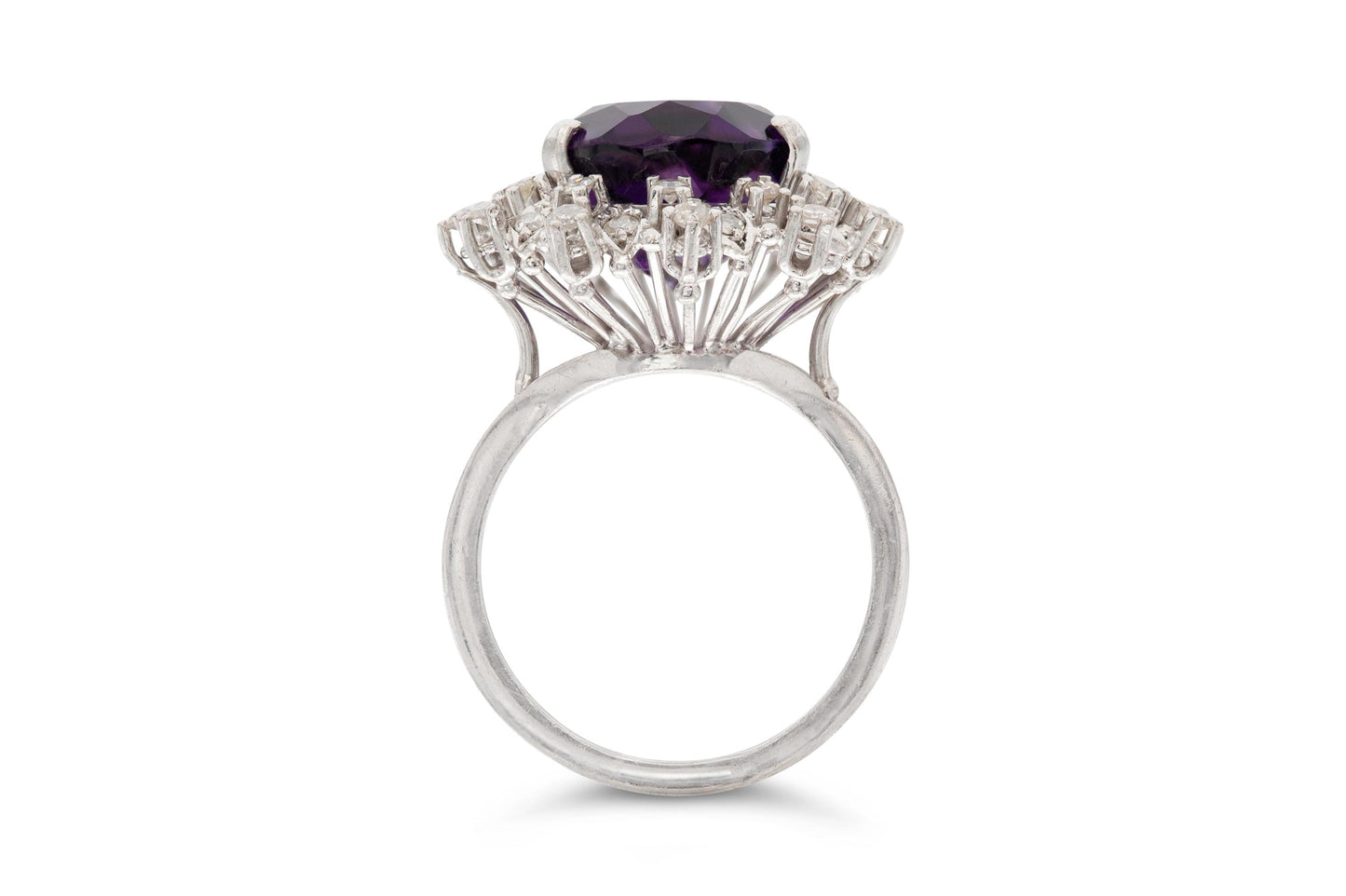 Vintage 1950s 8.00 Carat Oval Cut Amethyst Ring with Diamonds