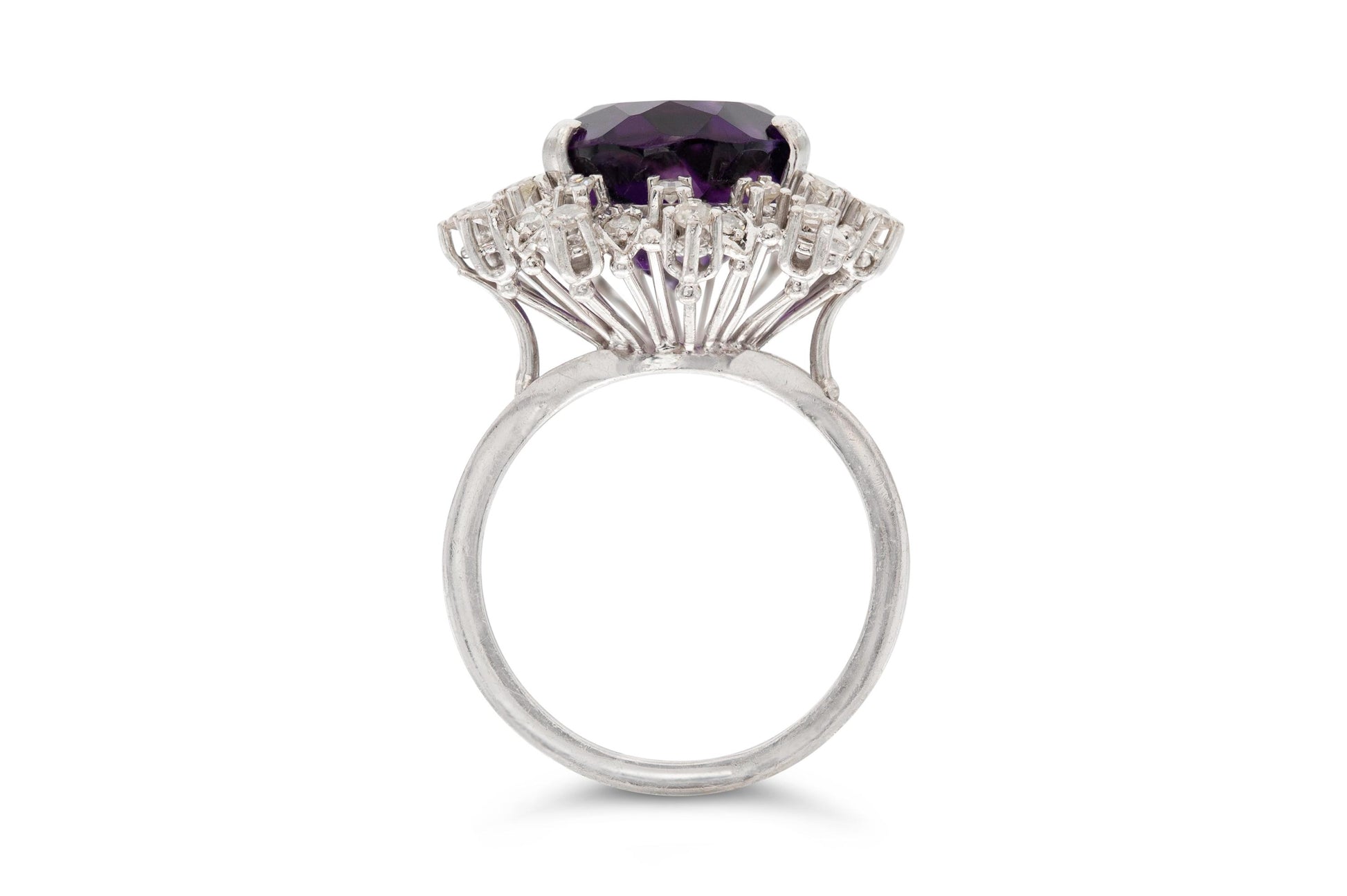 Vintage 1950s 8.00 Carat Oval Cut Amethyst Ring with Diamonds