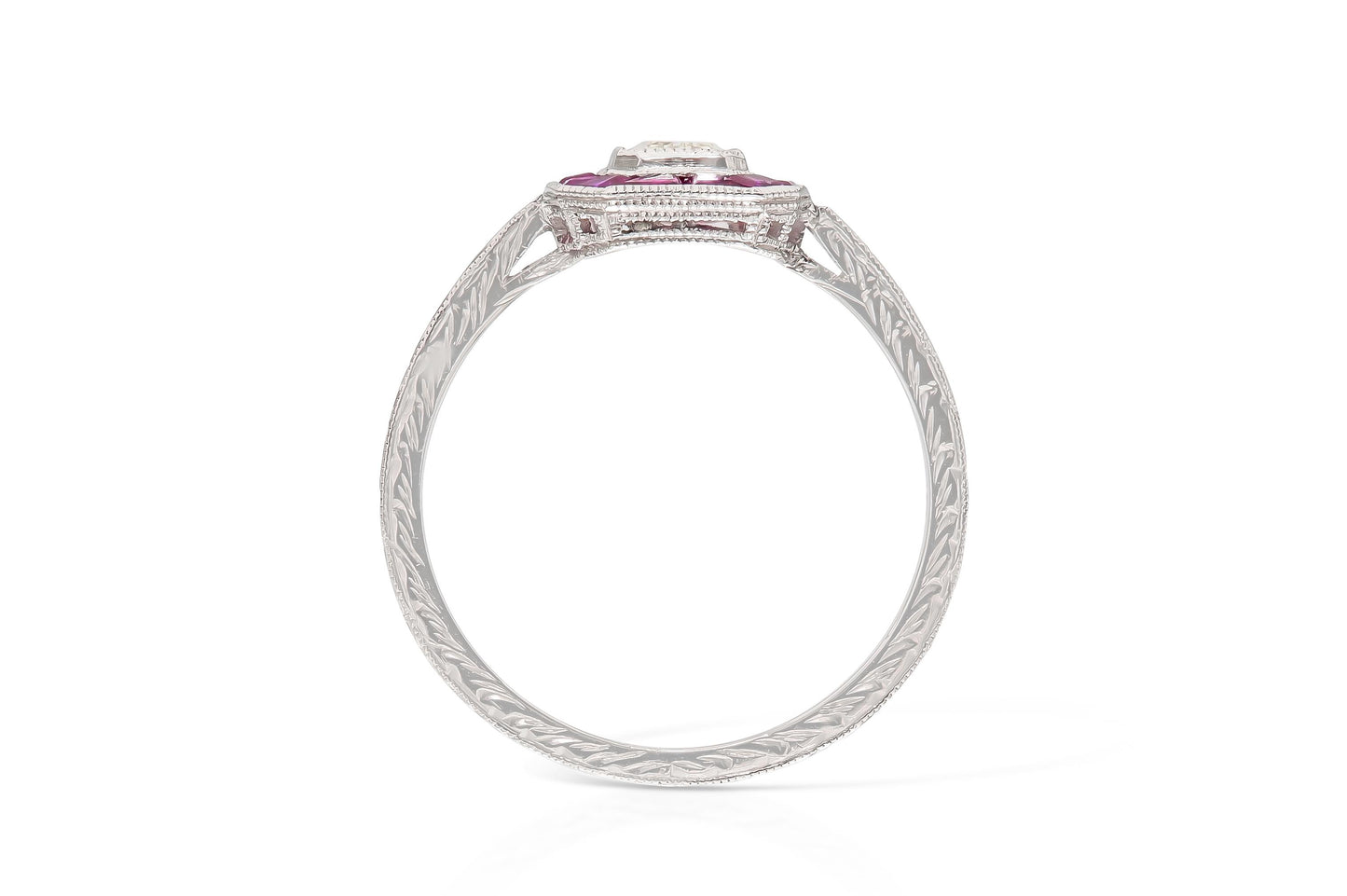 Antique Art Deco 1920s 0.52 Carat Emerald Cut Diamond Ring with Rubies