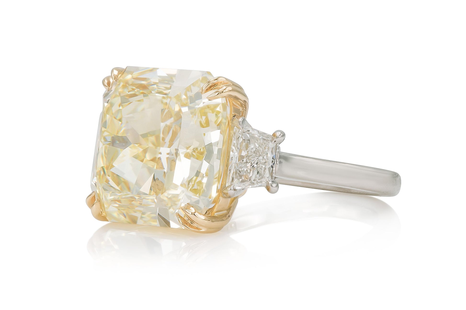 13.02 Carat Square Radiant Cut Fancy Yellow Diamond Engagement Ring