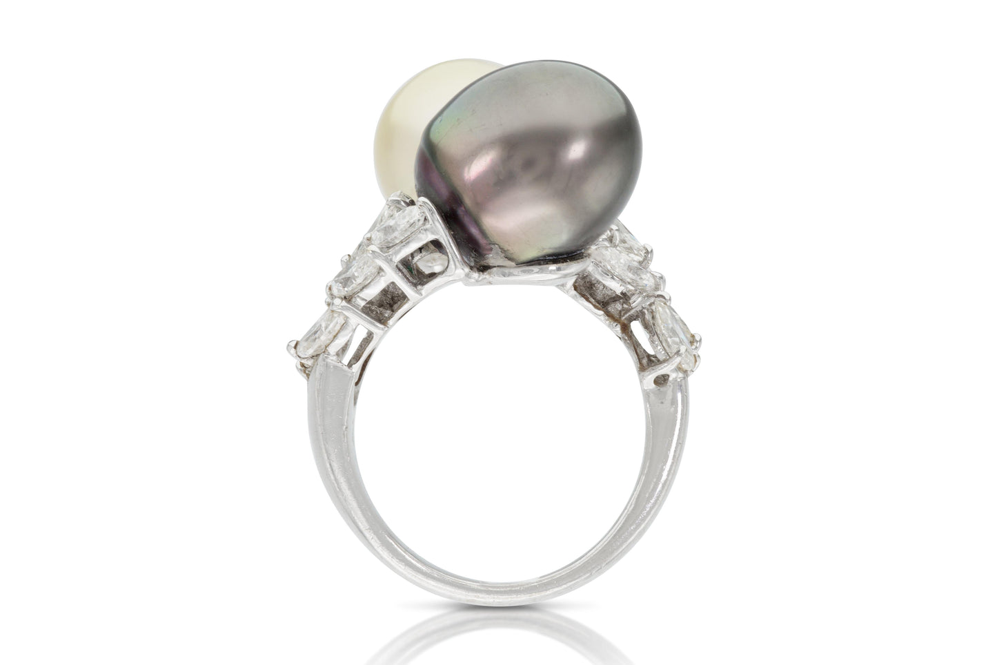 Light Gold South Sea and Tahitian Pearl Ring with Diamonds