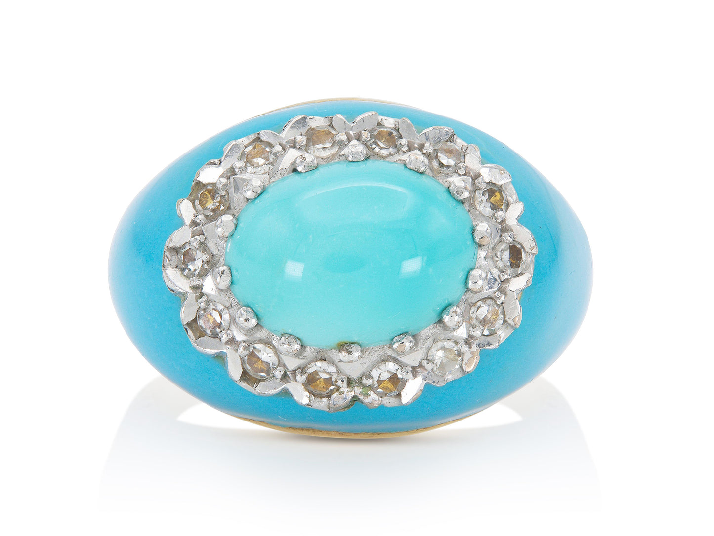 Vintage 1960s Turquoise, Diamond and Enamel Ring