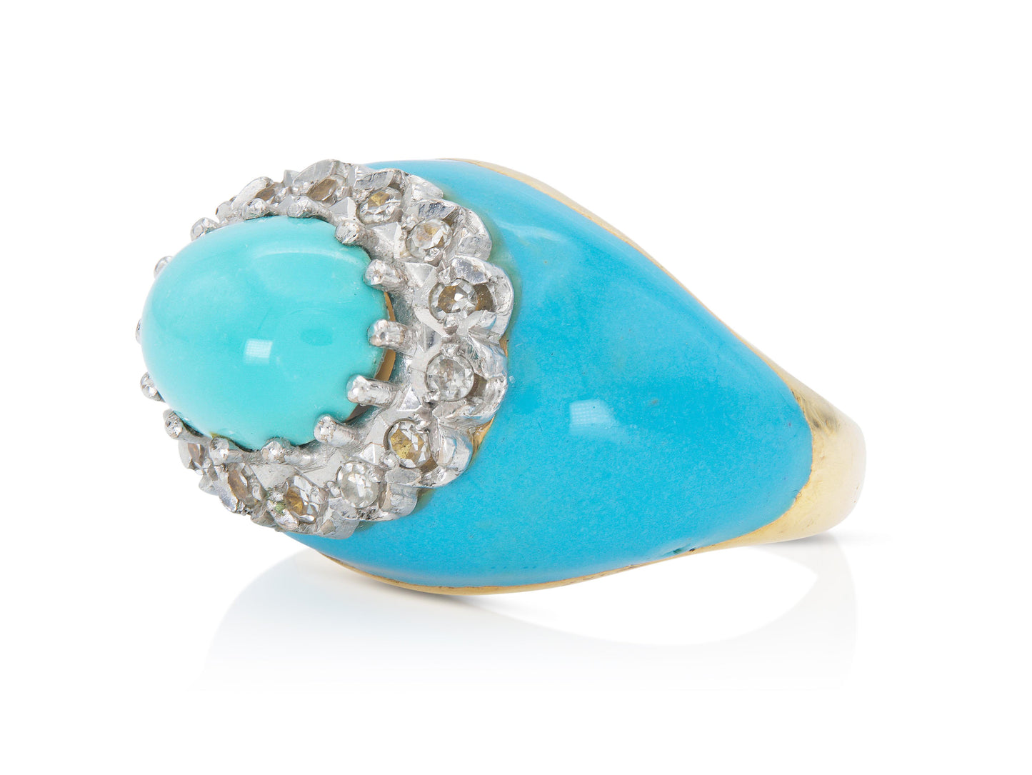 Vintage 1960s Turquoise, Diamond and Enamel Ring
