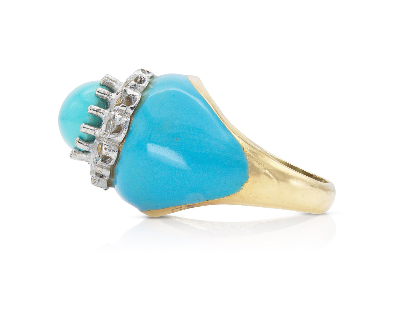 Vintage 1960s Turquoise, Diamond and Enamel Ring