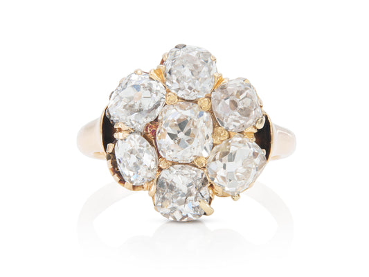 Antique Victorian 3.50 Carat Diamond Cluster Flower Ring