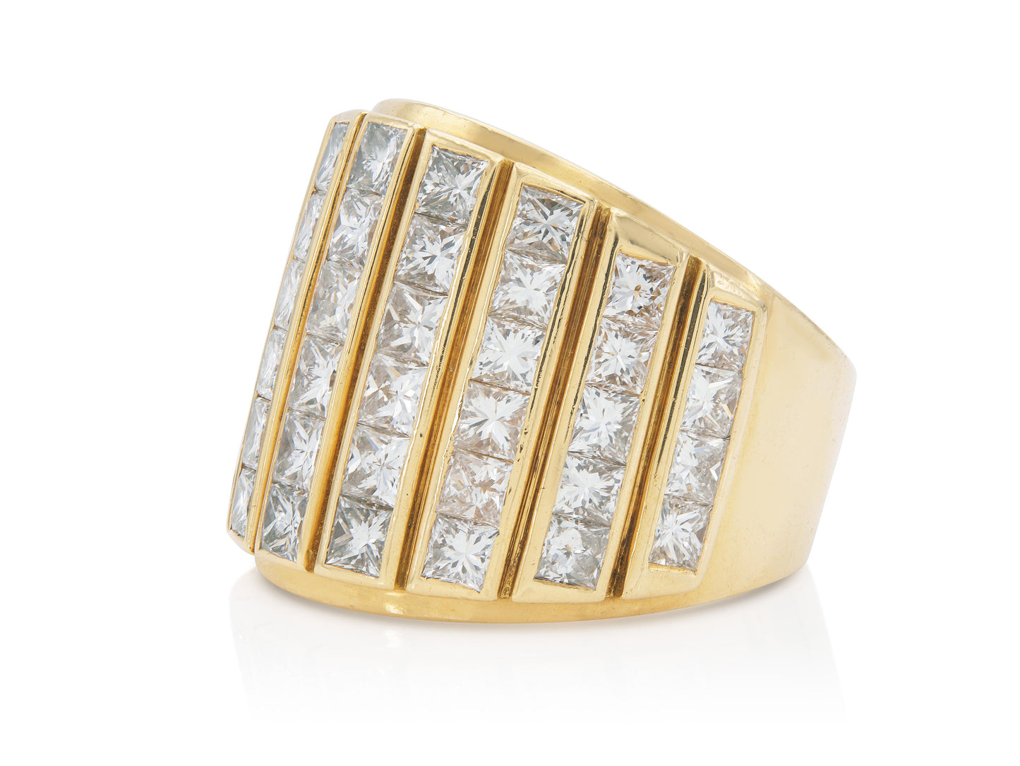 Vintage 1980s Rene Boivin 8.00 Carat Princess Cut Diamonds Gold Ring