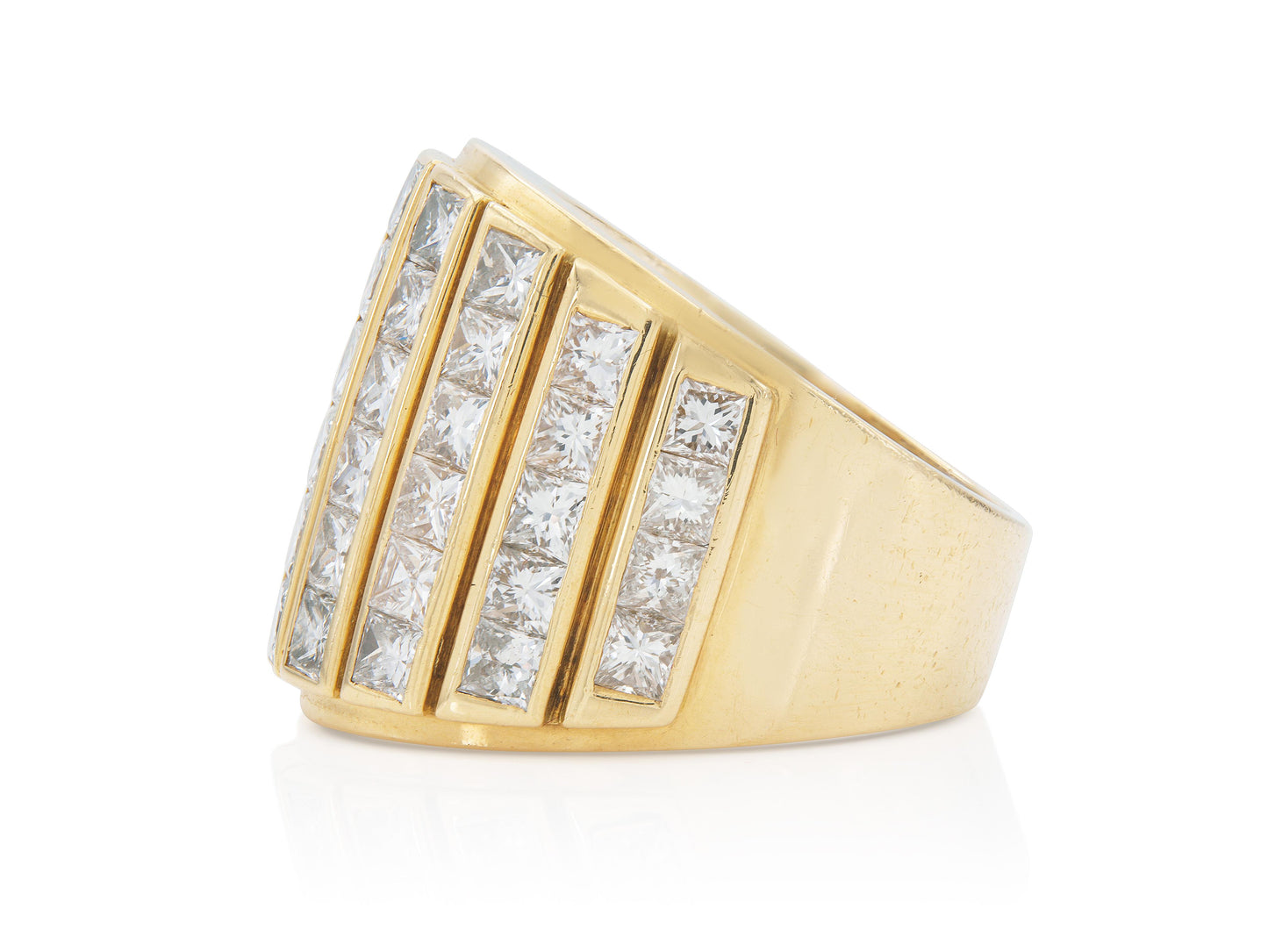 Vintage 1980s Rene Boivin 8.00 Carat Princess Cut Diamonds Gold Ring