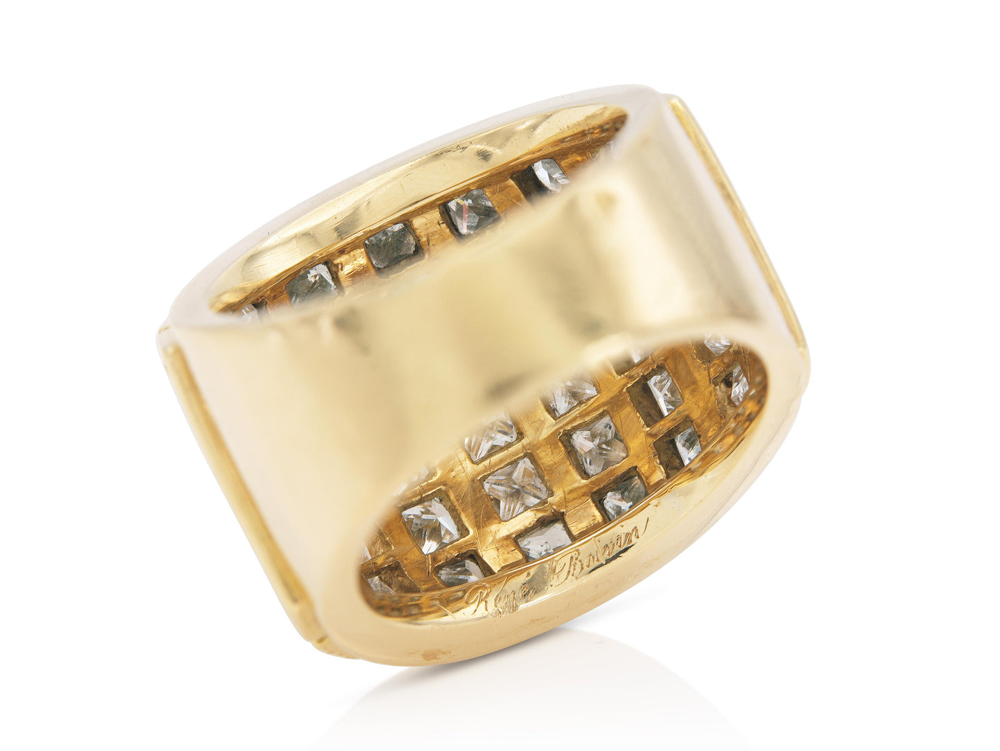 Vintage 1980s Rene Boivin 8.00 Carat Princess Cut Diamonds Gold Ring