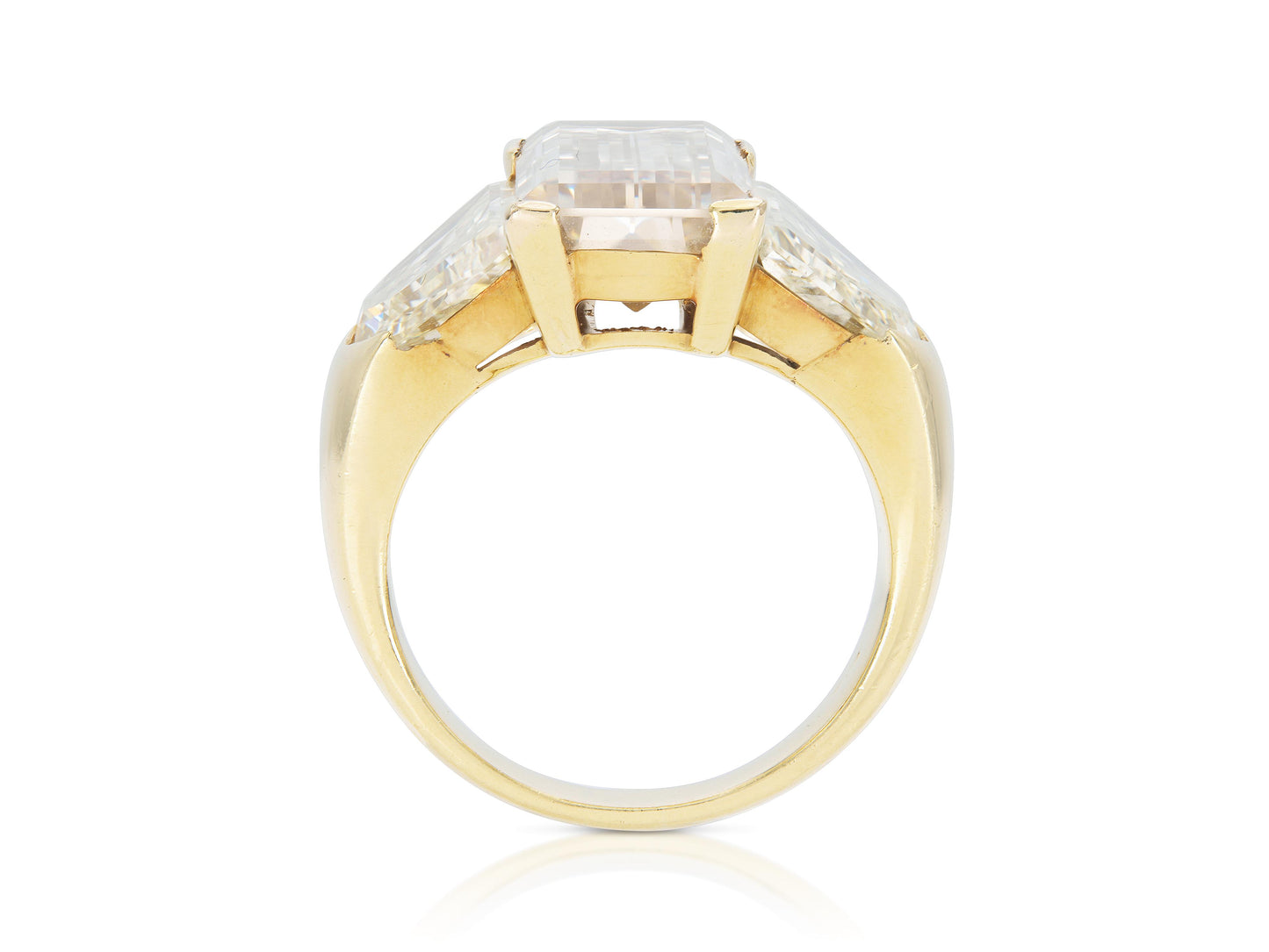 9.86 Carat Rectangular Step Cut Diamond Ring with 6.20 Carat Half-Moon Diamonds