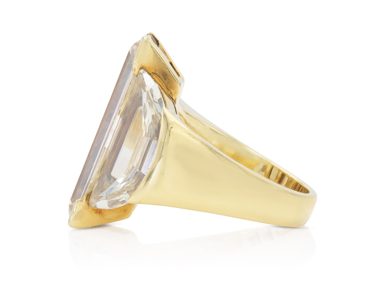 9.86 Carat Rectangular Step Cut Diamond Ring with 6.20 Carat Half-Moon Diamonds