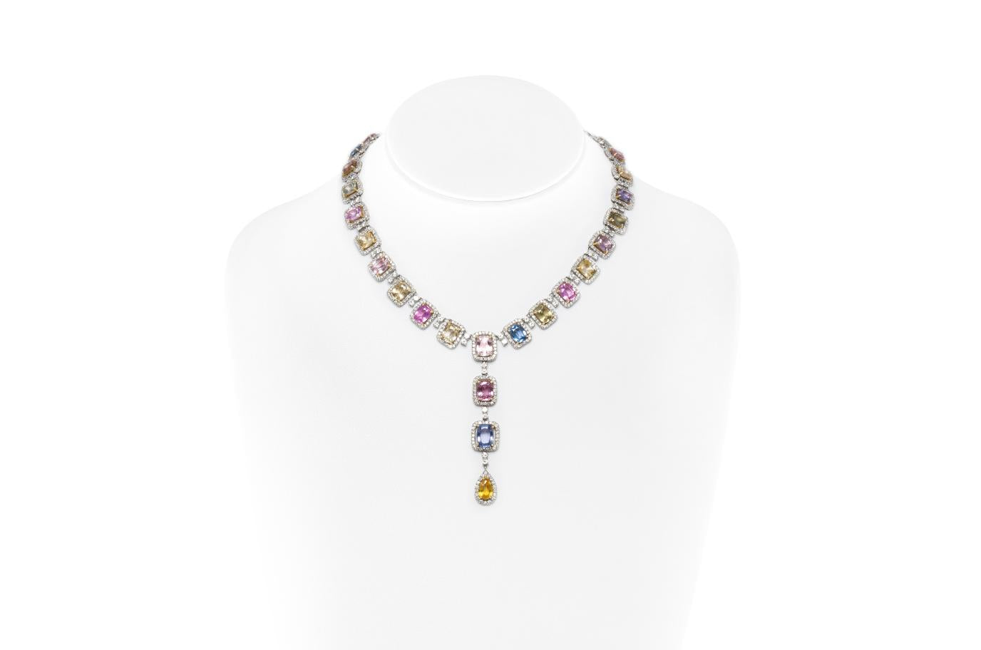55.24 Carat Multi-Color Sapphire Detachable Drop Necklace with Diamonds