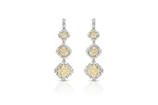 8.23 Carat Yellow Diamond and 3.20 Carat White Diamond Dangle Earrings