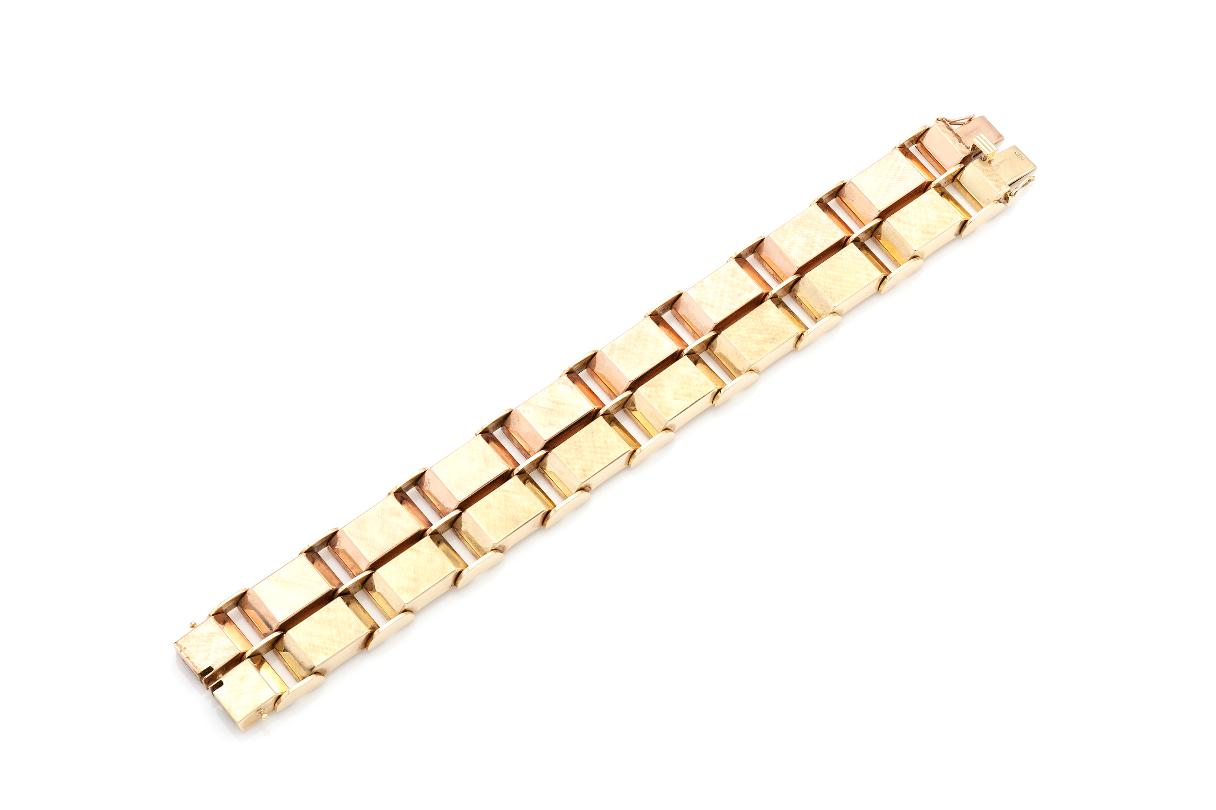 Vintage 1940s Retro Two-Toned Square Link Bracelet