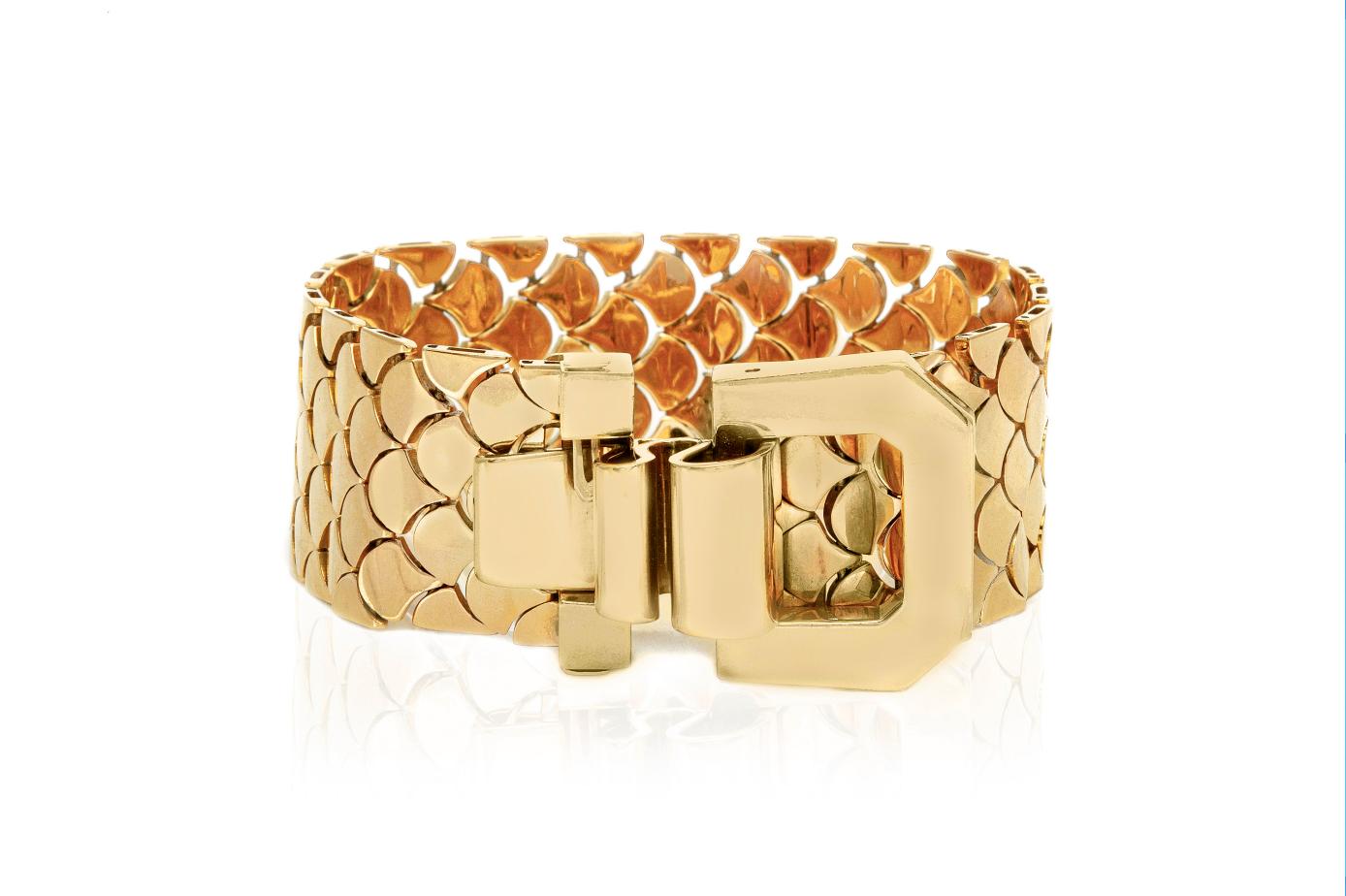 Vintage 1940s Retro Scale Link Buckle Bracelet