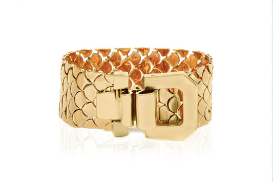 Vintage 1940s Retro Scale Link Buckle Bracelet