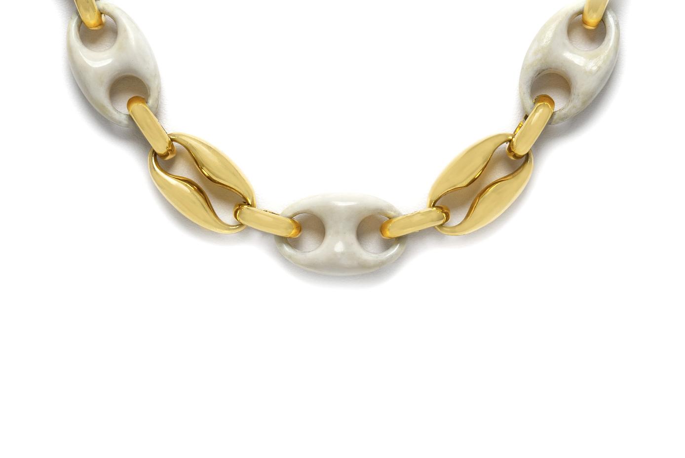 Vintage 1980s Gold and Bone Coffee Bean Link Necklace