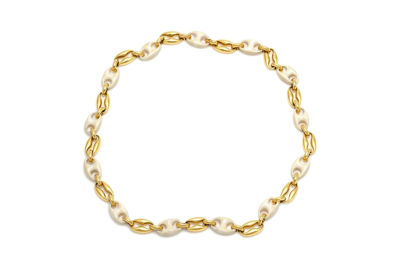 Vintage 1980s Gold and Bone Coffee Bean Link Necklace