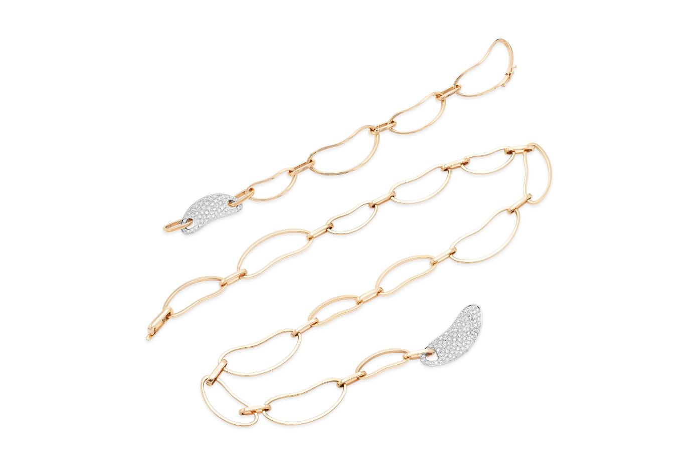 Rose Gold Bean Link Necklace with Diamonds