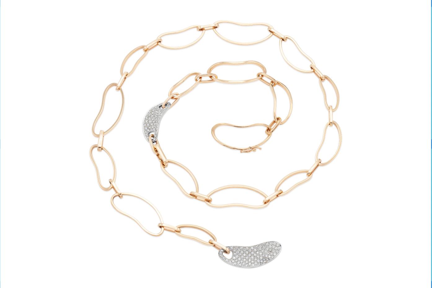 Rose Gold Bean Link Necklace with Diamonds