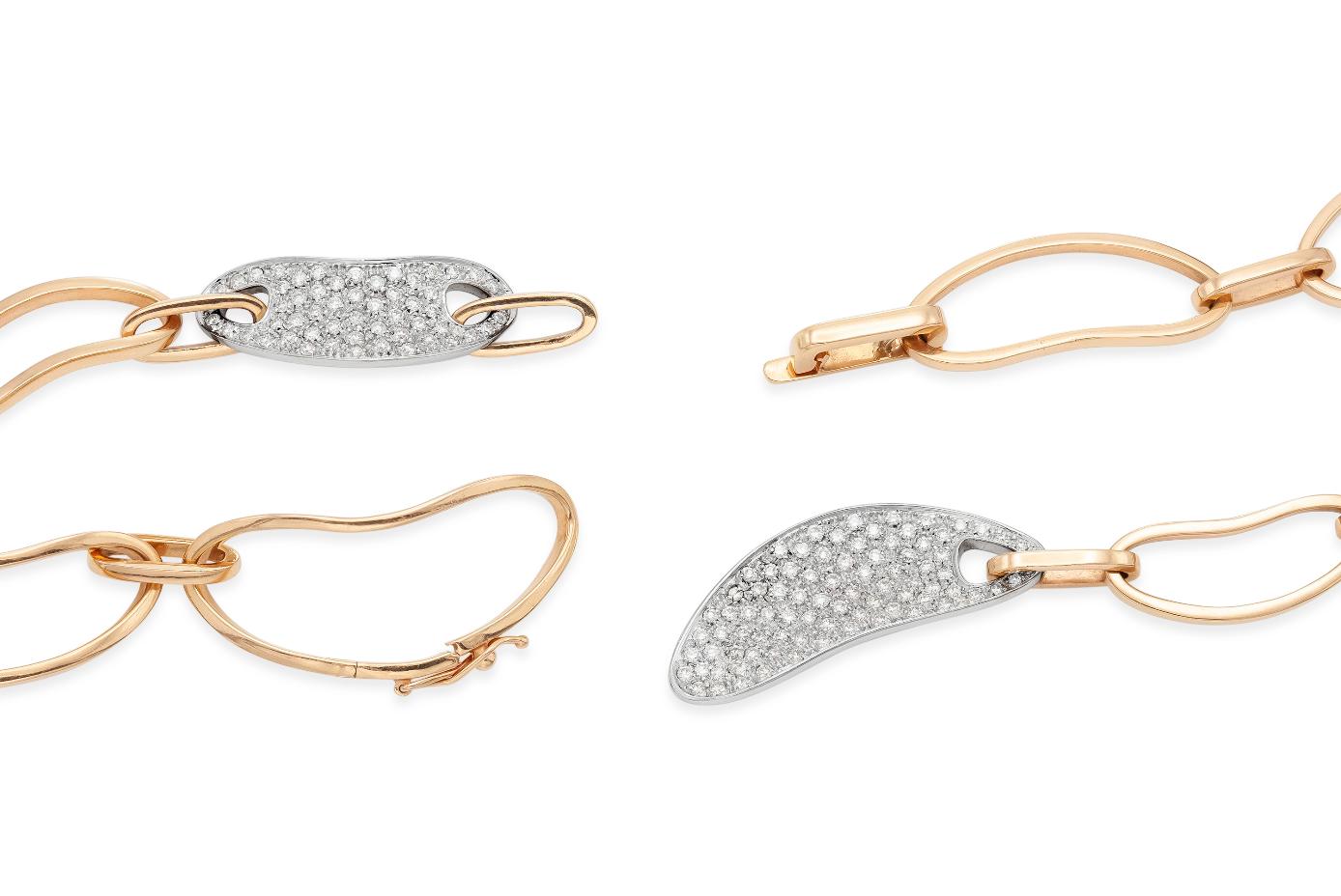 Rose Gold Bean Link Necklace with Diamonds