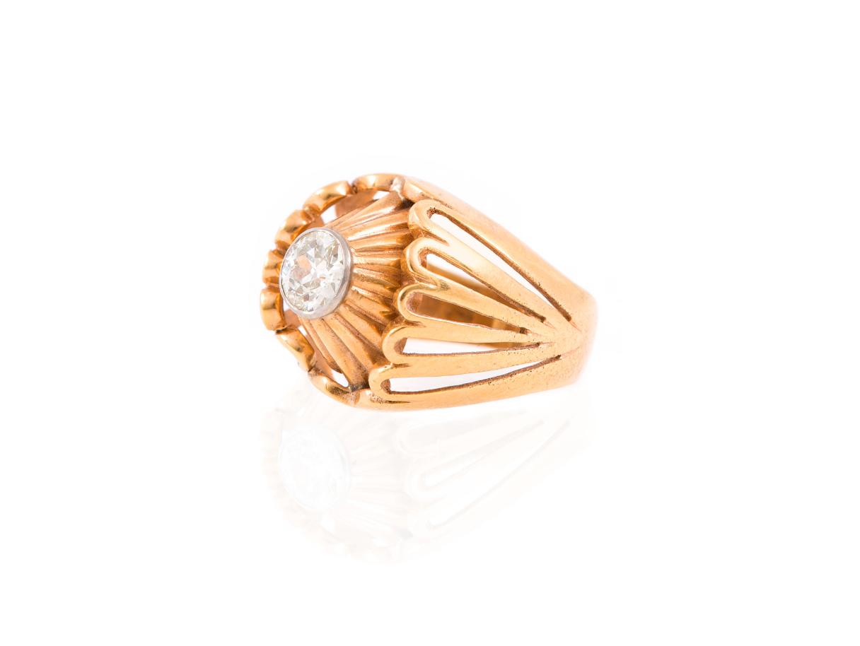 Vintage 1940s Retro Old European Cut Diamond Ring