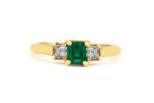 Vintage 1950s 0.45 Carat Square Cut Emerald Ring with Diamonds
