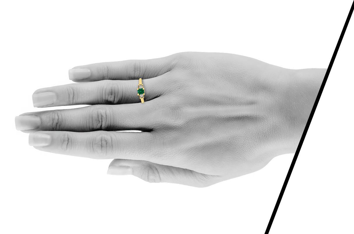 Vintage 1950s 0.45 Carat Square Cut Emerald Ring with Diamonds