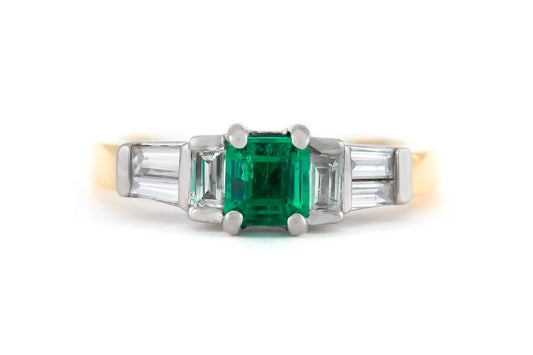 Vintage 1950s 0.60 Carat Emerald Cut Emerald Ring with Diamonds