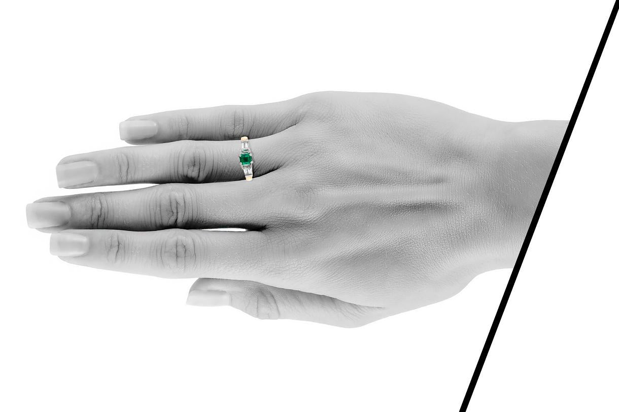 Vintage 1950s 0.60 Carat Emerald Cut Emerald Ring with Diamonds
