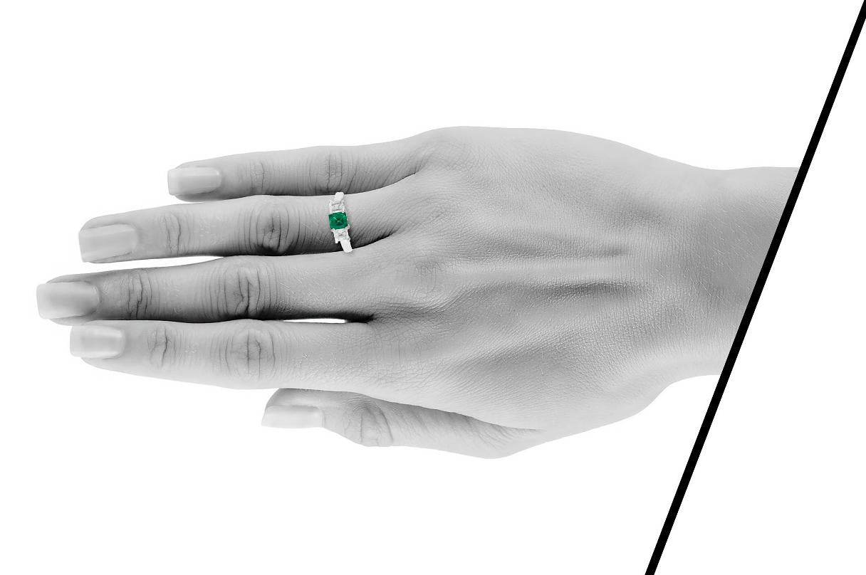 Three Stone Square Cut Emerald and Diamond Ring
