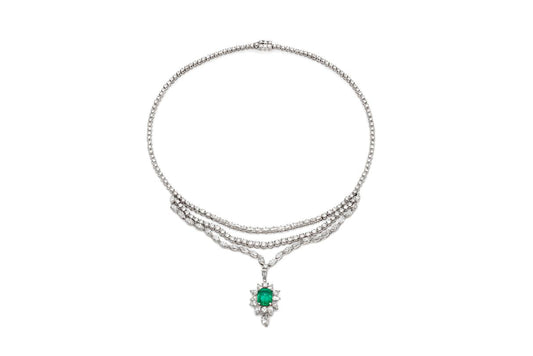 Vintage 1950s 5.00 Carat Emerald and 22.00 Carat Diamond Necklace