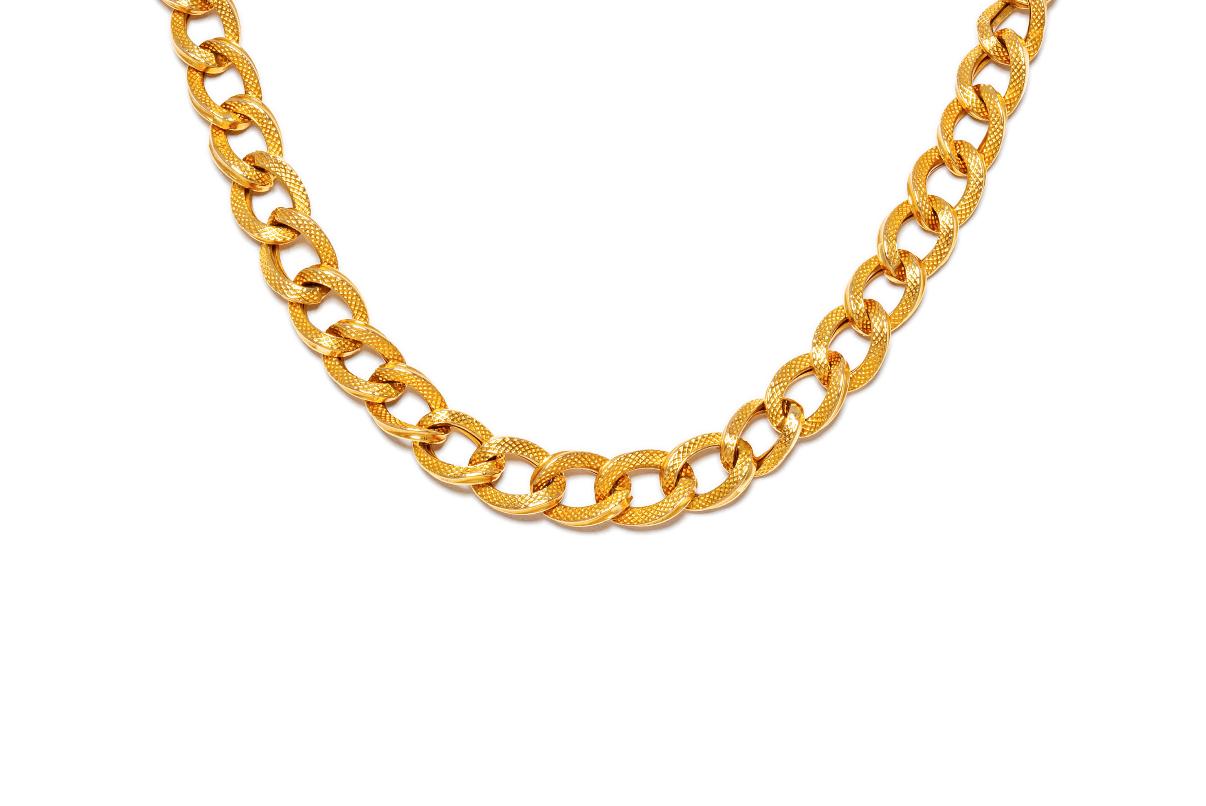 Vintage 1980s Textured Gold Curb Link Chain Necklace