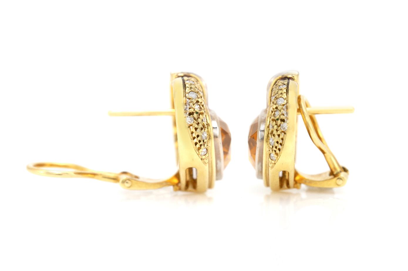 Vintage 1980s Heart Shaped Citrine Earrings with Diamonds