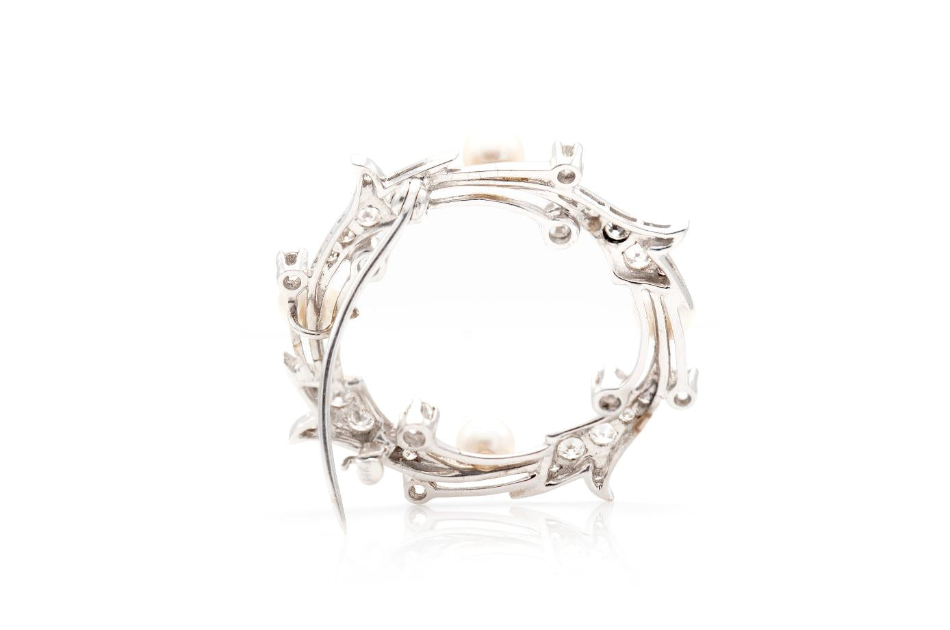 Vintage 1950s 2.00 Carat Diamond Circle Brooch with Pearls