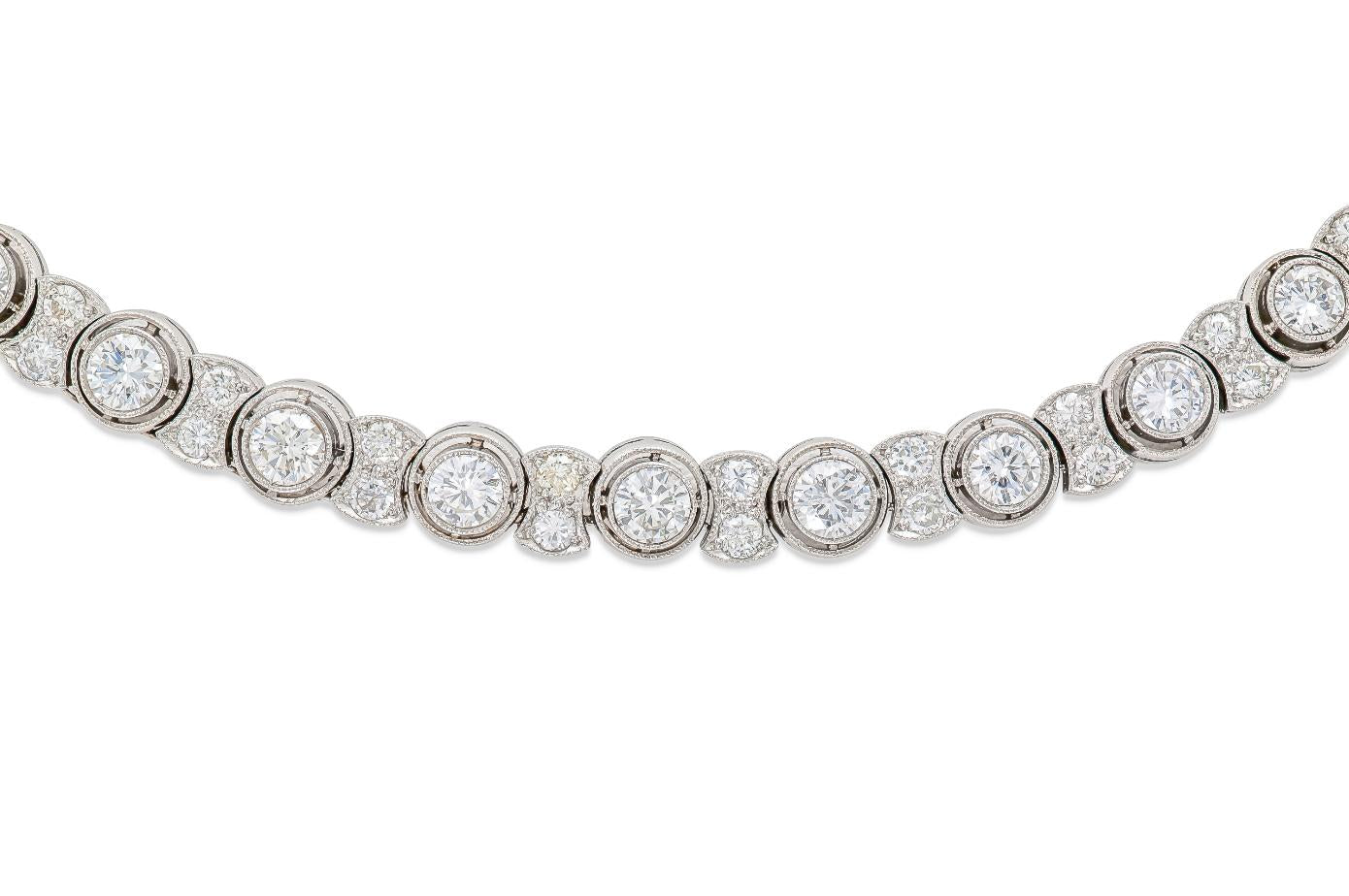 18.00 Carat Bezel Set Round Cut Diamond Riviera Necklace